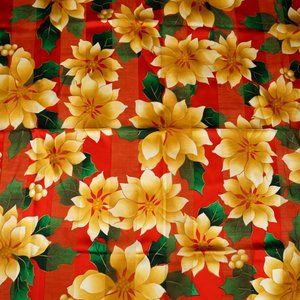 100% Silk Elaine Gold for Collecton XIIX White Poinsettia Christmas Scarf 32x32